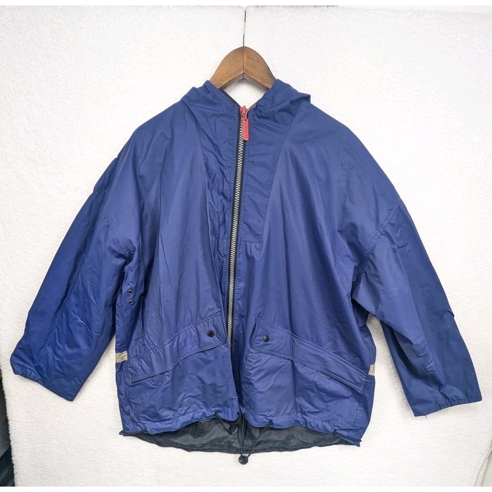 Y2K Totes Heavy Duty‎ Blue Waterproof PVC Rain Jacket Double Pocket XL